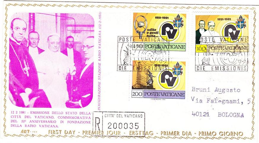Vaticano - 12-2-1981 - 50 anniv radio Vaticana - 1931-1981 (FDC 3f) R.jpg